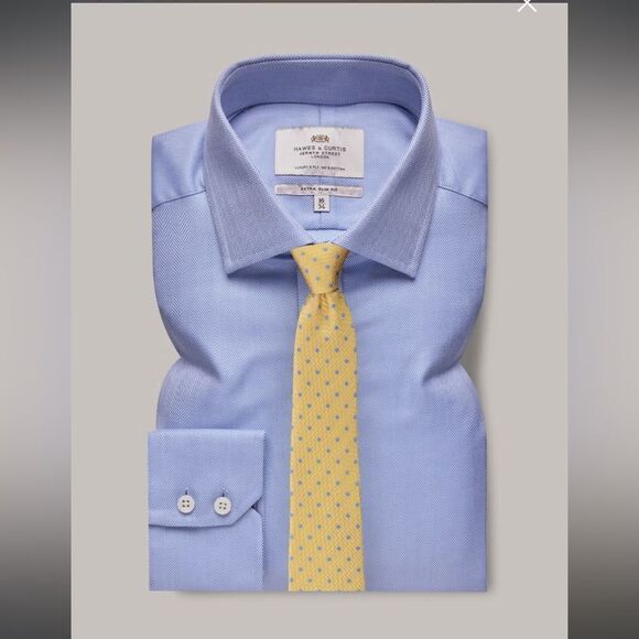 Hawes & Curtis Extra Slim Herringbone Blue 14.5/33 NWT IN PACKAGE - Picture 1 of 7
